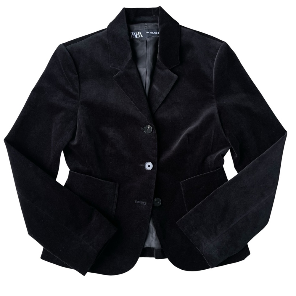 Zara ZW Collection Velvet Tailored Blazer Size XS Black Black Tie Holidays